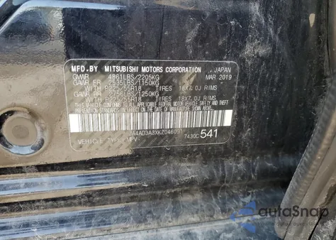 2019 Mitsubishi Outlander Se from USA, damaged, VIN JA4AD3A3XKZ046091